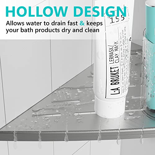 Qeke Corner Shower Shelf Brushed Nickel, 304 Stainless Steel 11.5” Recessed Corner Shelf Bathroom for Tiled Wall, Floating Shower Shelves Shampoo Holder, No Drilling, 2 Pack - color: Brushed Nickel