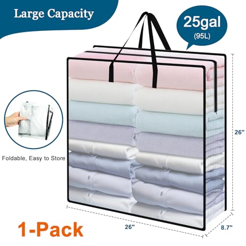 95L Under Bed Storage Bag, Under Bed Storage Containers, Clear Storage Bags for Clothes Quilt Pillow Wreath Blanket Storage or Closet Organizer Home Storage - style: 1-Pack