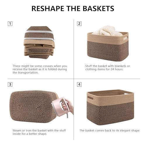 4 Pack Storage Baskets for Organizing, Woven Baskets for Shelves - Perfect for Toys, Books, Towels, and Clothes, Durable Gift Basket Bins Toy Storage, 12.7''L x9''W x7.8''H, Black and Brown - color: Brown & Black, size: Small/12.7''Lx9''Wx7.8''H