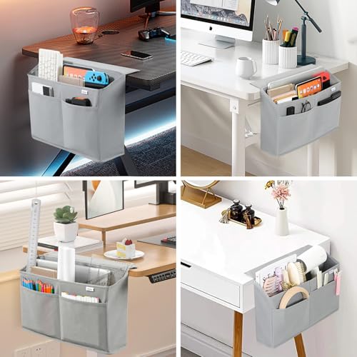 Desk Side Hanging Organizer, Adhesive Storage Bag with Pockets for Magazine Ipad Notebook, for End Tables Home Office Desks Computer Workstations Dressing Table, Grey - color: 1PC