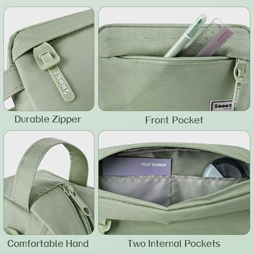 Sooez Original High Capacity Pencil Case, Big Pencil Bag Pouch Box Organizer Pen Case, Aesthetic Supply for Girls Adults, Portable Journaling Supplies with Easy Grip Handle & Loop, Olive Green - color: Olive green