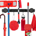 Magnetic Mop Broom Holder,Heavy Duty Movable Magnetic Wall Mount Tool Racks,No Drilling Utility Storage Shovel Hanger for Garage,Closet,Garden,Kitchen,Laundry (4 Hooks 3 Grippers,Black) - style: 4 Slot 3 Hooks Magnetic Mop Holder