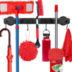 Magnetic Mop Broom Holder,Heavy Duty Movable Magnetic Wall Mount Tool Racks,No Drilling Utility Storage Shovel Hanger for Garage,Closet,Garden,Kitchen,Laundry (4 Hooks 3 Grippers,Black) - style: 4 Slot 3 Hooks Magnetic Mop Holder