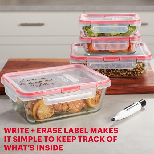 Pyrex Freshlock (4-Pack) Mixed Sized Glass Food Storage Containers Set, Airtight & Leakproof Plastic Locking Lids BPA-Free, Meal Prep Containers Set, Freezer Dishwasher Microwave Safe - size: 4 Pack
