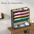 Jakyitvi File Organizer Wall Mounted 5 Tiers, Durable Adjustable Metal Vertical Hanging, Stable R-Shaped Bottom 4 Pull-Out Deviders to Sort File,Mail,Newspaper,Pen, Suitable for Office,Black - size: 5-Tire & Unilateral