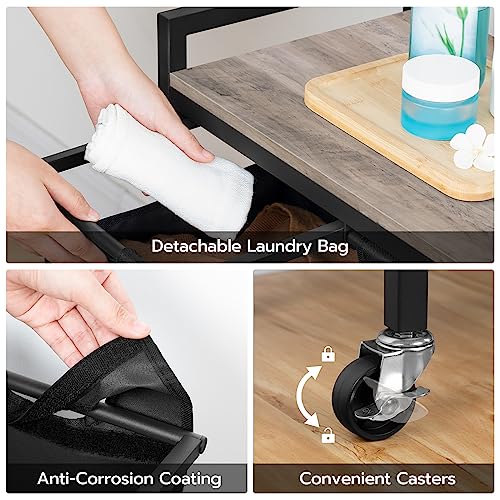 HOOBRO Laundry Sorter 4 Sections, Laundry Hamper with Wheels, 4 × 10.5 Gal (39.8L), Rolling Laundry Basket, Pull-Out and Removable Oxford Fabric Bags, Greige and Black BG04XY01 - color: Greige + Black