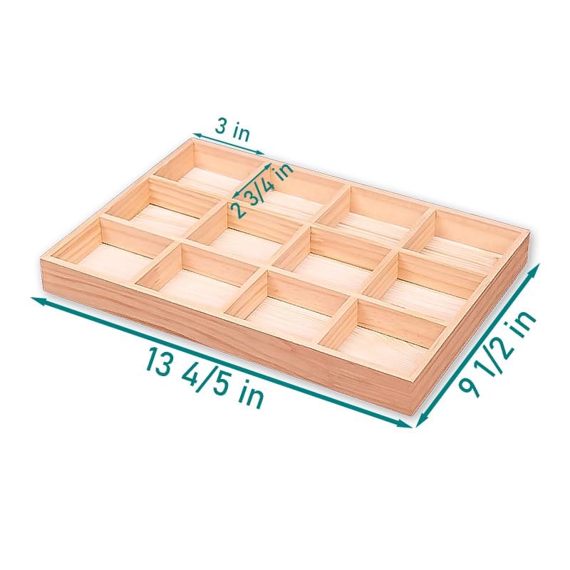The Display Guys - Stackable Jewelry Tray and Organizer - for Drawers, Dressers, Store Display (12 Compartments, Natural Wood) - color: Wood Natural, size: 12 Compartments