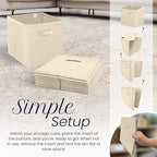 Reli. 11 Inch Cube Storage Bins (4 Pack) | Cube Organizer Bins | 11x11 Fabric Storage Boxes | Collapsible, Foldable Fabric Cubby Box (Square) | Kids Room Organization (Beige)