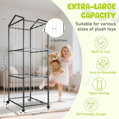 NomNest Stuffed Animal Storage Zoo, Large Carbon Steel Plushies Organizer, Heavy Duty Metal Teddy Bear Toy Holder with Wheels for Kids' Bedroom & Playroom & Nursery (Wheeled, Black) - color: Wheeled, Black