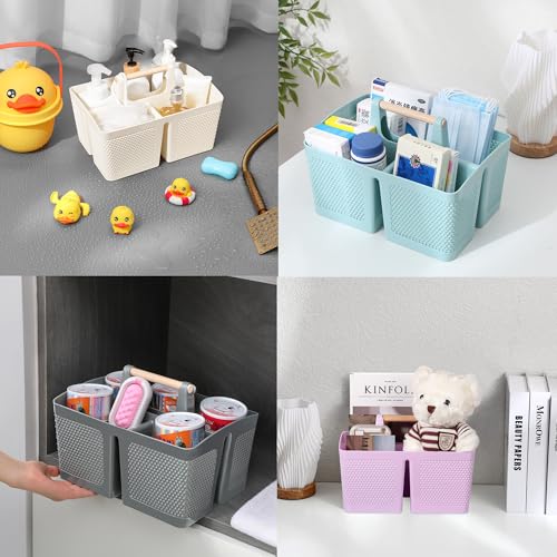 rejomiik Portable Shower Caddy Basket Plastic Cleaning Caddy Organizer Storage Tote with Handle for Bathroom, College, Dorm Room Essentials, Cream - color: Cream