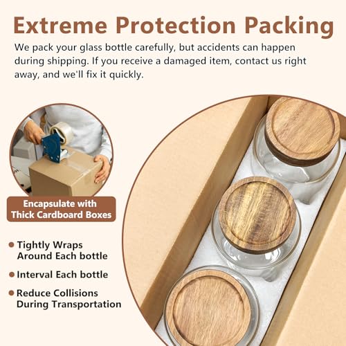 KEYWING 88oz Large Glass Jars with Airtight Acacia Wood Lids, Set of 3 Food Storage Containers for Flour, Sugar, Rice, Pasta, Cereal, Cookies – Includes 126 Labels - size: 88 Fl.oz