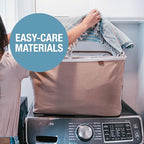 CleverMade Collapsible Laundry Basket LUXE 2 Pack – 60 L (16 Gal) Foldable Cotton Blend Clothes Hamper with Vegan Leather Accents, Reinforced Handles, Space Saving Laundry Bin Holds 55 lbs - Cream - color: Cream Herringbone