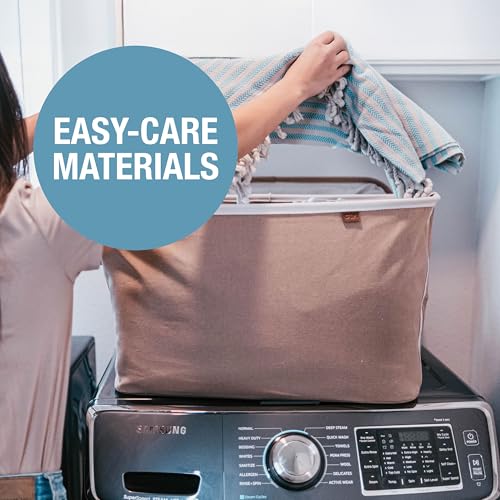 CleverMade Collapsible Laundry Basket LUXE 2 Pack – 60L (16 Gal) Foldable Cotton Blend Clothes Hamper with Vegan Leather Accents, Reinforced Handles, Space Saving Laundry Bin Holds 55 lbs - Mocha - color: Mocha Cream