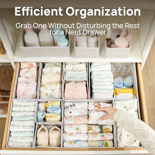 Vtopmart 18 Pack Baby Clothes Organizer, Dresser Drawer Organizer for Baby Clothing, Foldable Fabric Closet Drawer Storage Bins, Dresser Dividers for Bra, Socks, Ties, Scarf - color: Grey