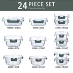 M MCIRCO 24-Piece Glass Food Storage Containers with Upgraded Snap Locking Lids,Glass Meal Prep Containers Set - Airtight Lunch Containers, Microwave, Oven, Freezer and Dishwasher - color: Gray
