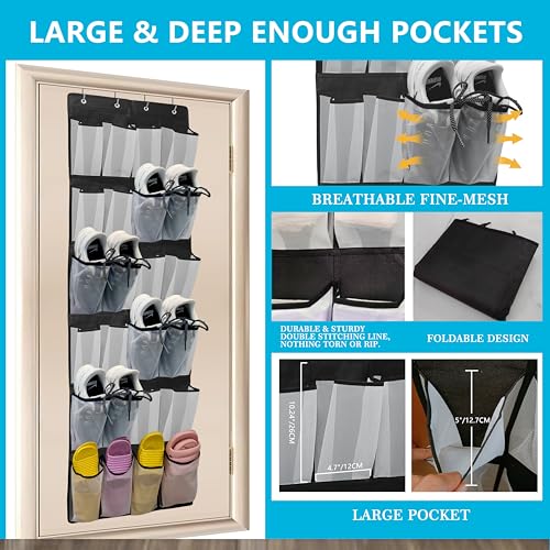 Over The Door Shoe Organizers with 24 Mesh Pockets Shoe Organizer Storage Hanging SimpleHouseware Shoe Holder for Rack (White Black) - color: White Black