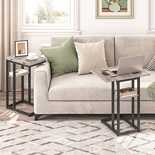 HOOBRO Foldable End Table, C Shaped Side Table with Storage Shelf, Small Snack Table Suitable for Living Room Bedroom Small Spaces, Easy Assembly, Greige and Black BG29SF01 - color: Greige + Black