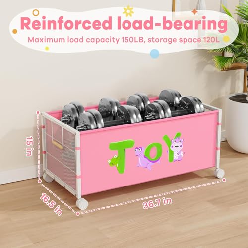 JBBTOOL Large Toy Box, Toy Storage Organizer for Kids, Toy Chest for Toddlers with 360° Wheels, Toybox for Living Room, Oxford Cloth Toy Box for Boys, Girls, Stuffed Animals, Clothes - color: 2-Pink 1PC