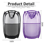 Collapsible Pop Up Laundry Hamper, Extra Large Mesh Foldable Laundry Basket Bag, 28" x 16" x 16", 2 Pack (Black + Purple) - color: 2P Black+Purple