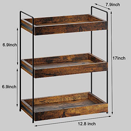 Bathroom Counter Organizer, 3-Tier Wood Spice Rack Organizer for Kitchen Counter, Vanity Skincare Organizers Shelf for Bathroom Storage Organization, Rustic Brown - size: 3 Tier