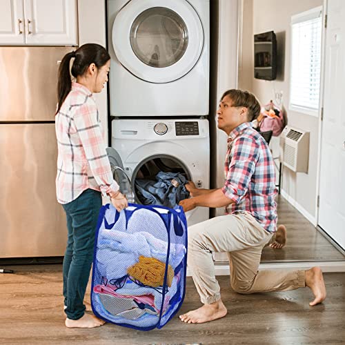 Collapsible Pop Up Laundry Hamper, Extra Large Mesh Foldable Laundry Basket, 28" x 16" x 16" (Blue) - color: 1P Blue