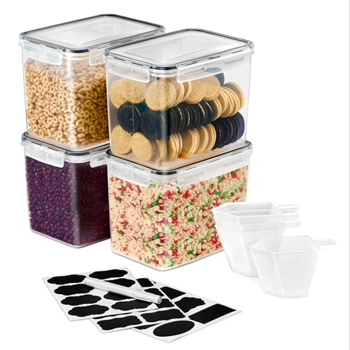 Sorbus Food Storage Containers - Pack of 4 - Air Tight, Four-Way Snap Lids Keeps Food Fresh - Store Cereal, Pasta, Flour, Nuts, Candy - Durable Plastic Kitchen Pantry Bins - size: 4 Pack