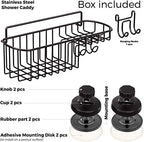 HASKO Shower Caddy Suction Cup, Shower Shelf with Soap Dish and Hooks Organizer, Suction Bathroom Shelf for Storage, Wall Mounted Basket, Black - color: Black (1 Pack)
