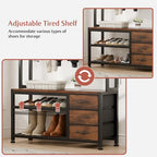 Lulive Hall Tree with Bench and Shoe Storage, 31.5" Coat Rack Freestanding with 2-Tier Storage Shelf, 6-in-1 Entryway Bench Coat Rack with 12 Hooks and 3 Drawers(Rustic Brown) - color: Rustic Brown