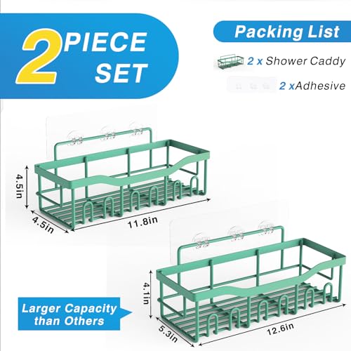 EUDELE Shower Caddy 2 Pack, Adhesive Shower Organizer for Home Decor & Kitchen Storage, No Drilling, Rustproof Stainless Steel Bathroom Shelf Organizer - color: Blackish Green