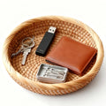 Handwoven Rattan Small Key Bowl - 7.6 Inch Round Catch All Tray for Keys,Coins, Wallet, Jewelry - Natural Wicker Organizer for Entryway, Desk, Nightstand
