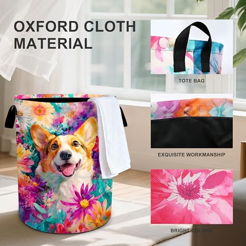 Dog Flower Laundry Basket Storage Bin Foldable Laundry Hamper Clothes Storage Bucket Organizer 19.6x15.7 Inch For Laundry Room/Bedroom/Bathroom - color: Dog Flower