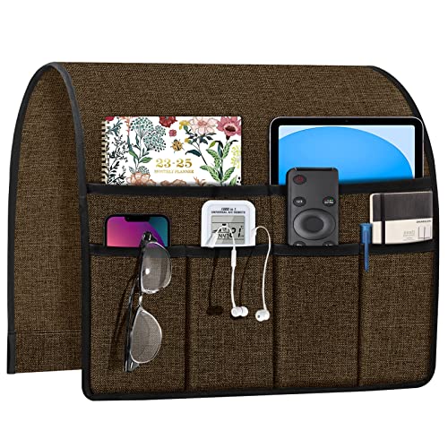 Joywell Armchair Caddy for Couch Remote Control Holder Recliner Armrest Organizer Non Slip Sofa Arm Chair Caddie with 6 Pocket Storage for Magazine, Tablet, Phone, iPad, Chocolate - color: Chocolate, size: 19'' x 35''