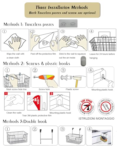 JUNCHU CHERRY Wire Storage Basket 2 Packs, Wall Mounted Kitchen Bathroom, Hanging Cabinet Door Storage Basket, no Drilling, Supporting 2 Types of Hooks, Strong Bearing, Suitable for Home, White - color: 2 White