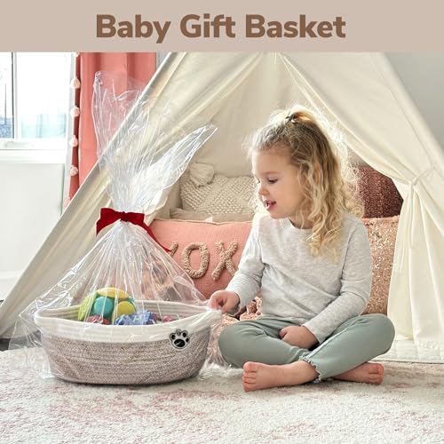 Dog Toy Basket Small Gift Basket for Baby, 12"x 8" x 5" inches Woven Storage Baskets for Dog Cat, Nursery Storage Baskets for Diapers, Towels, Mixed-Brown - color: Brown, size: 12"L x 8"W x 5"H