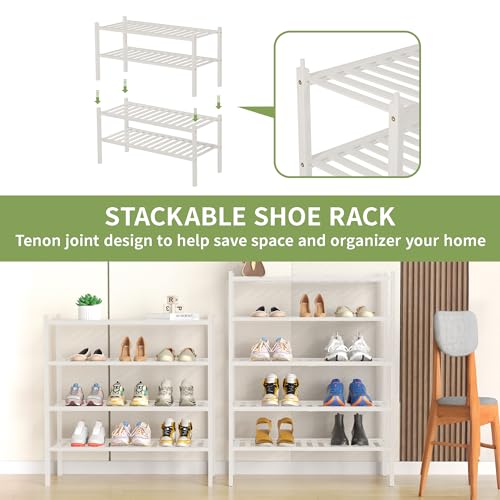 ROMGUAR CRAFT 5 Tier Bamboo Shoe Rack for Closet Free Standing Wood Shoe Shelf for Entryway Small Space Stackable 27"x11"x33" (White) - color: White, size: 5 tier
