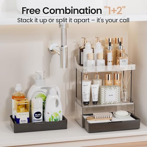 Delamu Bathroom Organizers and Storage, 2 Tier 2 Drawer Makeup Organizer Countertop, Easy to Install, Ideal for Bathroom Counter, Vanity, Large Skincare, Perfume, Present, Desk and More, Black - color: Black, size: 2Drawers 1 Pack