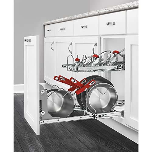 Rev-A-Shelf 2-Tier Kitchen Cabinet Pullout 20.75" Cabinet Organizer for Pots, Pans, and Lid Cookware, Adjustable Heavy Duty Wire, Chrome, 5CW2-2122-CR - size: 21 in.