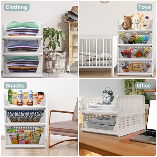 Goderewild Stackable Foldable Storage Baskets, Folding Storage Bins, Closet Organizers and Plastic Drawer Shelf Storage Container for Wardrobe, Cupboard, Kitchen, Bathroom, Office (White, 2L2S) - size: 2L2S