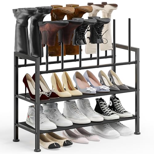 DIMJ Free Standing Shoe Racks - 4-Tier Boot Rack, Black Metal Boot Storage Organizer Tall Boots, Tall Boot Organizer for Closet, Multiuse Shoe Rack for Boots, Sneakers,Fit for 6 Pairs Boots, Black - size: 1 Pack - 4-Tier 6 Pair