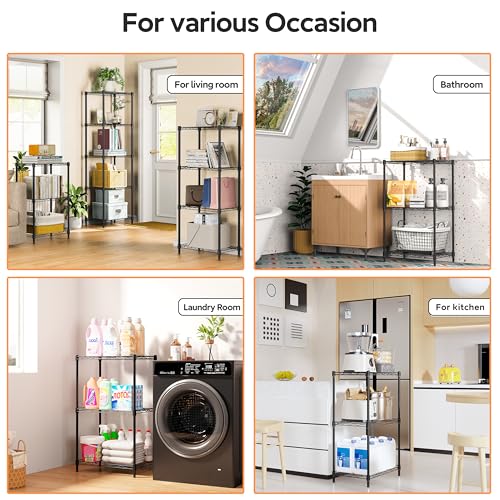M MZG 3 Tiers Shelf Metal Storage Shelves Wire Rack Closet Organizers with Wheel for Garage Kitchen Bathroom Laundry Black 11.8" D x 17.7" W x 28.8" H - color: Black, size: 3 Tiers, 11.8"D x 17.7"W x 28.8"H