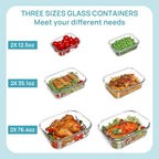 Vtopmart 2.26L/76oz Extra Large Glass Food Storage Containers with Lids, 6 pack Meal Prep Container Set, Airtight Lunch Boxes with Snap Locking Lids for Microwave, Oven, Freezer, Dishwasher - size: 6pack mixed sizes