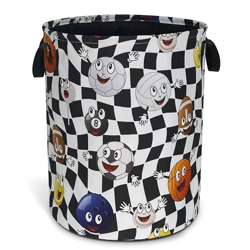 Ball Laundry Basket Oxford Cloth Funny Various Types Of Balls Laundry Hamper With Handle Foldable Portable Clothes Storage Basket 18.9 X 16.5 Storage Bag For Laundry Room/Bathroom/Bedroom/Dormitories - color: Funny Ball