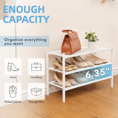 3 Tier Bamboo Shoe Rack Storage Organizer for Closet, Multifunctional Stackable Free Standing Shoe Shelf Organizer for Small Space,Entryway, Hallway, Bathroom27 x11 x20 (White, 3 Tier) - color: White, size: 3 Tier
