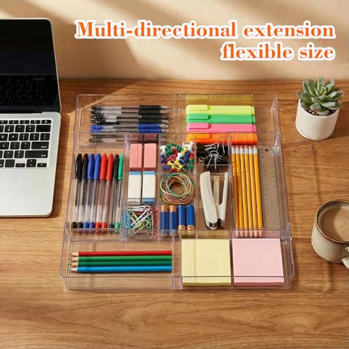 Briwooody 2 Pcs Large Expandable Acrylic Drawer Organizers, Grid Adjustable Drawer, Dividers Organizer for Desk, Makeup, Jewelry, Office, Kitchen Supplies (Clear,15 Compartments) - color: Clear, size: 15 Compartments