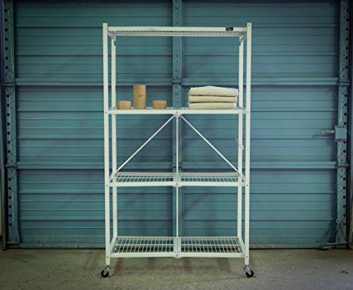 Origami 2-Pack R5 Storage Rack, 4-Tier Heavy-Duty Foldable Steel Shelf with Wheels, White - color: White, size: 2-Pack