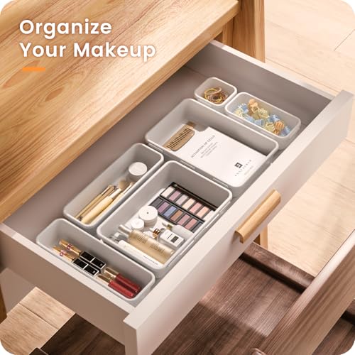 A-LuGei 【𝟮𝟴𝗣𝗖𝗦】 【𝟱𝗦𝗶𝘇𝗲】 White Drawer Organizer, Makeup organizer, 【Holds 177 Items】 Bathroom Organizers and Storage, Plastic Desk Organizer Divider, Organizer Bins for Office Vanity - color: White