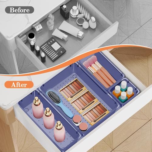 SpaceHacks 25 PCS Plastic Drawer Organizer Set, 4-Size Versatile Organizer Trays & Storage Bins for Makeup, Jewelry, and Gadgets in Bathroom, Bedroom and Office,Dark Blue - color: Dark Blue