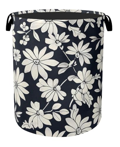 Black White Daisy Laundry Basket - Heavy Duty 60L Dirty Clothes Organizer, Water Resistant Foldable Hamper for Men Women - color: Black White Daisy