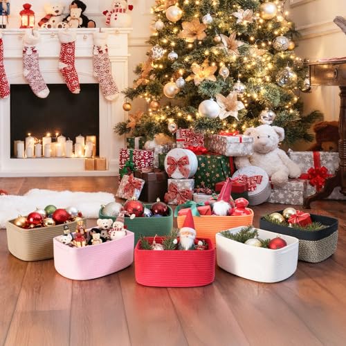 3-Pack Small Storage Baskets for Organizing | Woven Shelf Toy Basket | Rope Baskets for Gifts Empty | Closet Organizer Bins with Handles | Cube Decorative Box | 11.8×7.8×5.1” | Mixed brown - color: Mix Brown, size: 11.8"L×7.8"W×5.1"H
