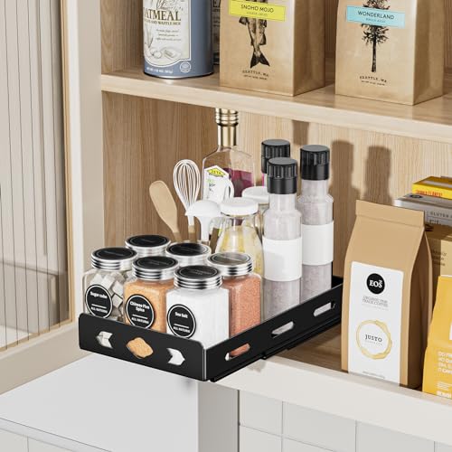 BOIVSHI Pull Out Spice Rack Organizer for Cabinet, Heavy Duty-Slide Out Spice Rack, Vertical Spice Rack for Kitchen Cabinet and Pantry (6.3''Wx10.5''Dx2.8''H, Metal Black) - size: 6.3''Wx10.5''Dx2.8''H,1 Tier